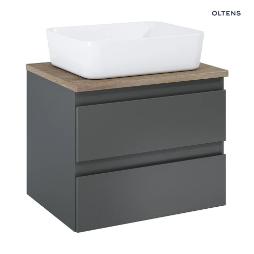 Oltens Vernal szafka 60 cm podumywalkowa wisząca z blatem grafit mat/dąb 60000460