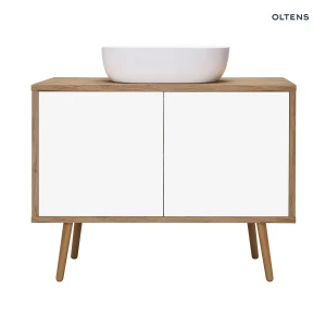 Oltens Hedvig szafka 95 cm podumywalkowa wisząca z półką biały połysk/dąb naturalny 60204060