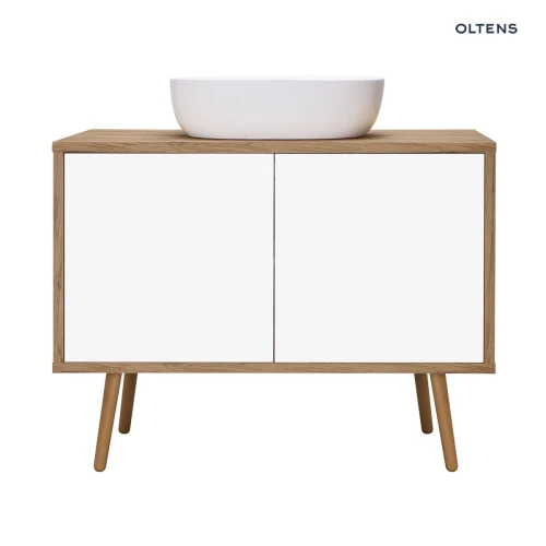 Oltens Hedvig szafka 95 cm podumywalkowa wisząca z półką biały połysk/dąb naturalny 60204060