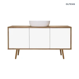 Oltens Hedvig szafka 140 cm podumywalkowa wisząca z półką biały połysk/dąb naturalny 60205060