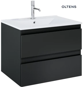 Oltens Vernal szafka 60 cm podumywalkowa wisząca z umywalką czarny mat/biały połysk 68461300