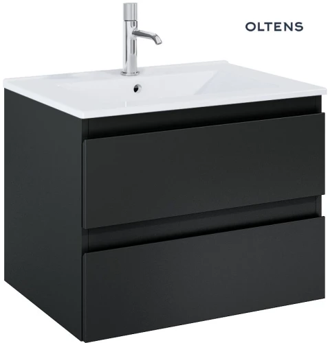 Oltens Vernal szafka 60 cm podumywalkowa wisząca z umywalką czarny mat/biały połysk 68461300