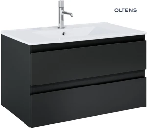 Oltens Vernal szafka 80 cm podumywalkowa wisząca z umywalką czarny mat/biały połysk 68462300