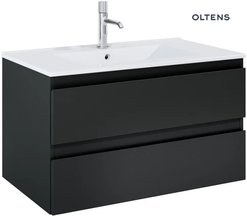 Oltens Vernal szafka 80 cm podumywalkowa wisząca z umywalką czarny mat/biały połysk 68462300