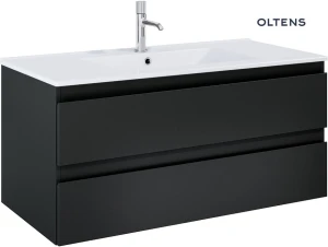 Oltens Vernal szafka 100 cm podumywalkowa wisząca z umywalką czarny mat/ biały połysk 68463300