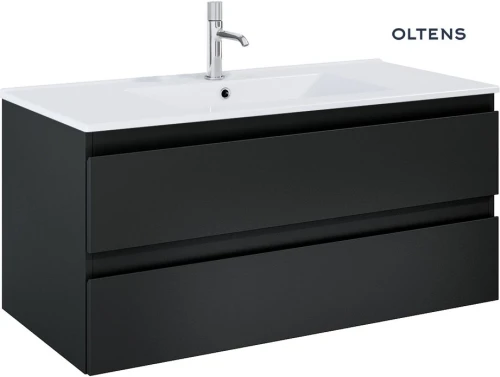 Oltens Vernal szafka 100 cm podumywalkowa wisząca z umywalką czarny mat/ biały połysk 68463300