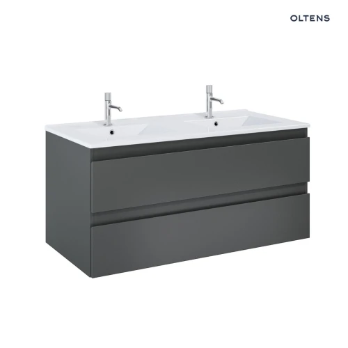 Oltens Vernal szafka 120 cm podumywalkowa wisząca z umywalką grafit mat/biały połysk 68464400