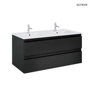 Oltens Vernal szafka 120 cm podumywalkowa wisząca z umywalką czarny mat/biały połysk 68464300