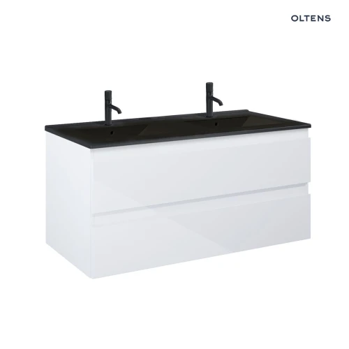 Oltens Vernal szafka 120 cm podumywalkowa wisząca z umywalką biały połysk/czarny mat 68465000