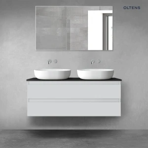 Oltens Vernal szafka 120 cm podumywalkowa wisząca z blatem szary mat/czarny mat 68468700