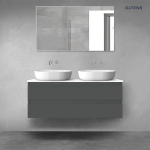 Oltens Vernal szafka 120 cm podumywalkowa wisząca z blatem grafit mat/biały połysk 68469400