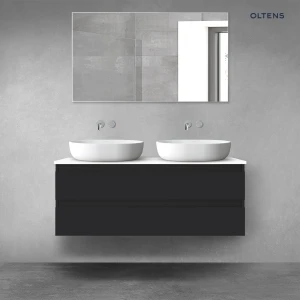 Oltens Vernal szafka 120 cm podumywalkowa wisząca z blatem czarny mat/biały połysk 68469300
