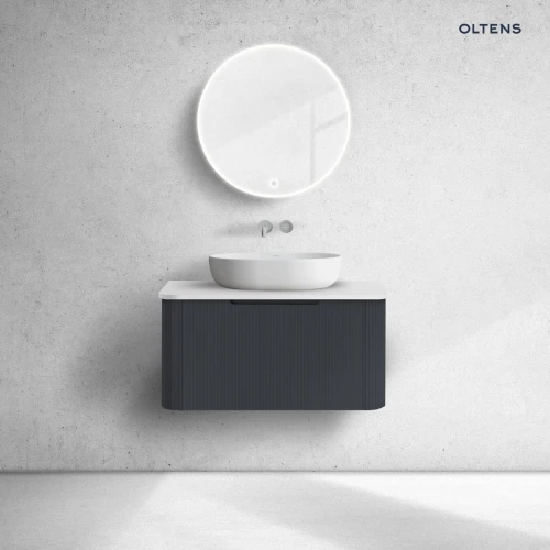 Oltens Hamnes szafka 80 cm podumywalkowa wisząca z blatem czarny mat/biały mat 68670300