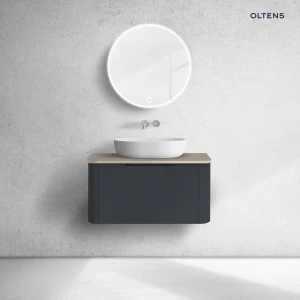 Oltens Hamnes szafka 80 cm podumywalkowa wisząca z blatem czarny mat/dąb 68672300