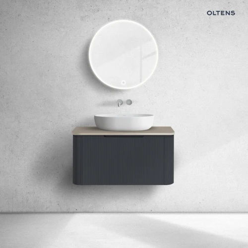 Oltens Hamnes szafka 80 cm podumywalkowa wisząca z blatem czarny mat/dąb 68672300