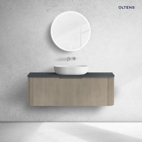 Oltens Hamnes szafka 120 cm podumywalkowa wisząca z blatem dąb/czarny mat 68679060