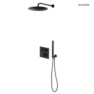 Zestaw Oltens Onega (S) bateria podtynkowa z deszczownicą 22 cm Atran i kompletem prysznicowym Ume czarny mat 36623300