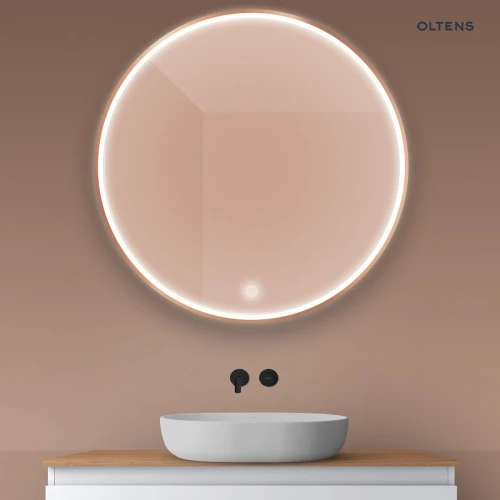 Oltens Nordlis lustro 100 cm okrągłe z oświetleniem z oświetleniem z przodu z matą grzewczą miedź szczotkowana 64102610