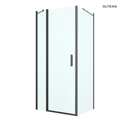 Oltens Verdal kabina prysznicowa 90x80 cm prostokątna drzwi ze ścianką czarny mat/szkło przezroczyste 20207300