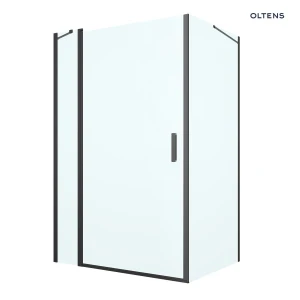 Oltens Verdal kabina prysznicowa 120x100 cm prostokątna drzwi ze ścianką czarny mat/szkło przezroczyste 20214300