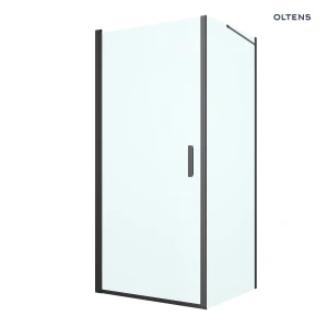 Oltens Rinnan kabina prysznicowa 90x90 cm kwadratowa drzwi ze ścianką czarny mat/szkło przezroczyste 20014300