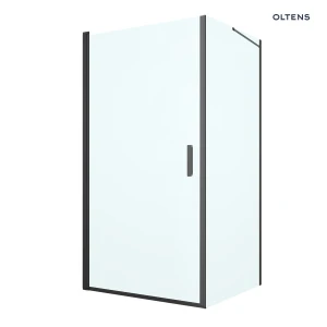 Oltens Rinnan kabina prysznicowa 100x100 cm kwadratowa drzwi ze ścianką czarny mat/szkło przezroczyste 20015300