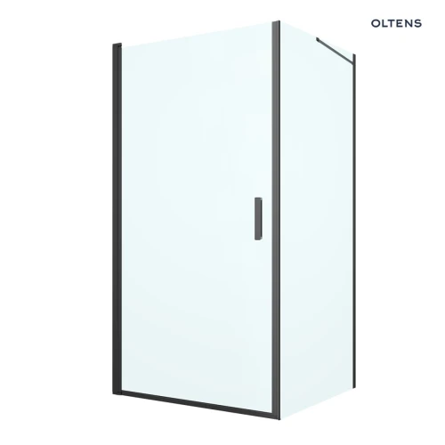 Oltens Rinnan kabina prysznicowa 100x100 cm kwadratowa drzwi ze ścianką czarny mat/szkło przezroczyste 20015300