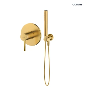 Zestaw Oltens Molle bateria prysznicowa podtynkowa z zestawem prysznicowym Ume Hvita złoto szczotkowane 36630810