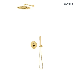 Zestaw Oltens Molle bateria podtynkowa z deszczownicą 30 cm Vindel i kompletem prysznicowym Ume złoto szczotkowane 36632810