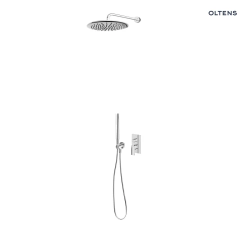 Zestaw Oltens Hadsel bateria wannowo-prysznicowa podtynkowa z deszczownicą 30 cm Sondera i kompletem prysznicowym Ume chrom 36625100