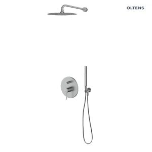 Zestaw Oltens Molle bateria wannowo-prysznicowa podtynkowa z deszczownicą 30 cm Vindel i kompletem prysznicowym Ume nikiel 36600910