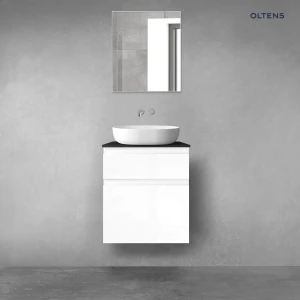 Oltens Vernal zestaw mebli łazienkowych 60 cm z blatem biały połysk/czarny mat 68230000