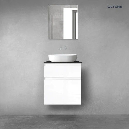 Oltens Vernal zestaw mebli łazienkowych 60 cm z blatem biały połysk/czarny mat 68230000