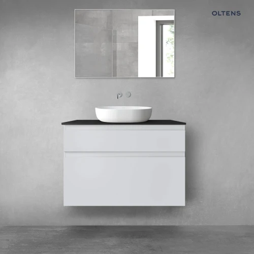 Oltens Vernal zestaw mebli łazienkowych 100 cm z blatem szary mat/czarny mat 68232700