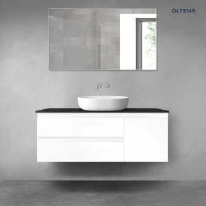 Oltens Vernal zestaw mebli łazienkowych 120 cm z blatem biały połysk/czarny mat 68213000