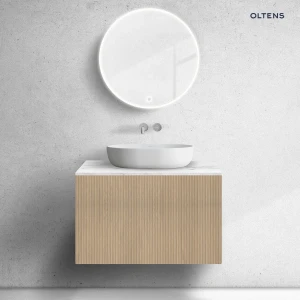 Zestaw Oltens Lun szafka podumywalkowa 80 cm wisząca z blatem Tera dąb/jasny marmur 68699060