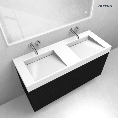 Zestaw Oltens Lun szafka podumywalkowa 120 cm z umywalką Stila LavaForm czarny mat/biały połysk 68794300