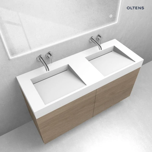 Zestaw Oltens Lun szafka podumywalkowa 120 cm z umywalką Stila LavaForm dąb/biały mat 68795060
