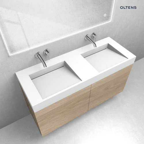 Zestaw Oltens Lun szafka podumywalkowa 120 cm z umywalką Stila LavaForm dąb/biały mat 68803060