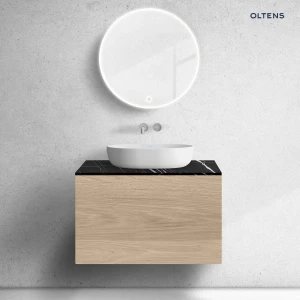 Zestaw Oltens Lun szafka podumywalkowa 80 cm wisząca z blatem Tera dąb/czarny marmur 68703060