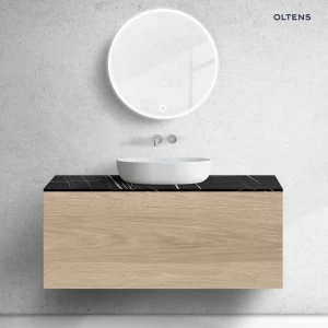 Zestaw Oltens Lun szafka podumywalkowa 120 cm wisząca z blatem Tera dąb/czarny marmur 68705060